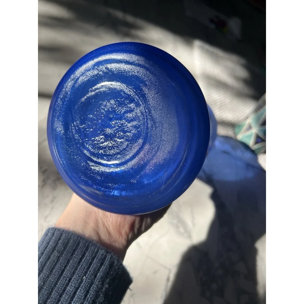 Handblown Cobalt Blue Vase 3 Ring‎ Spool Stem Base 10